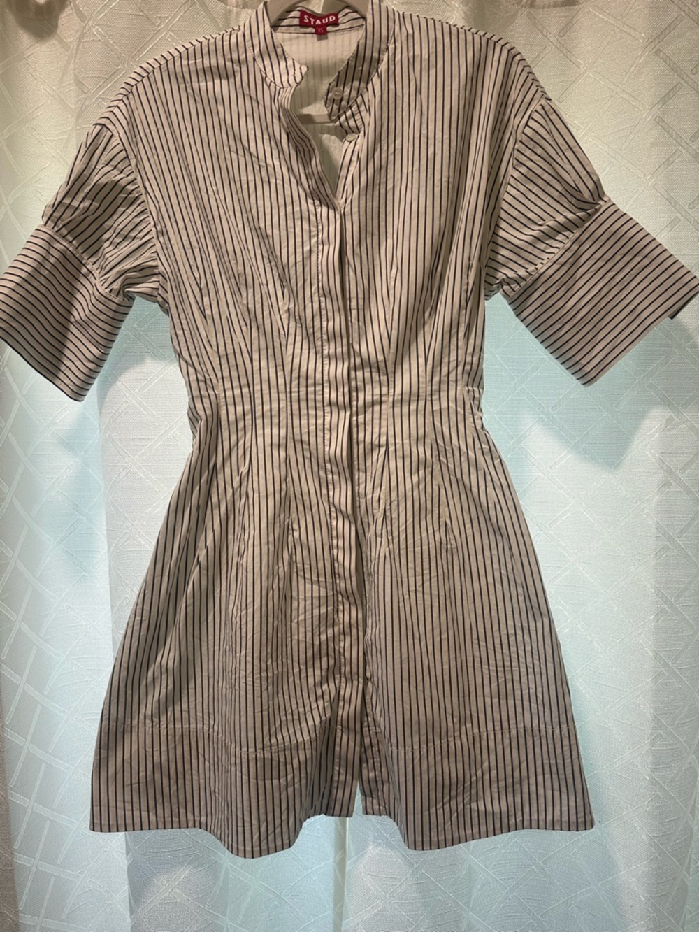 STAUD Mini Lorenza Dress - Ivory Micro Stripe